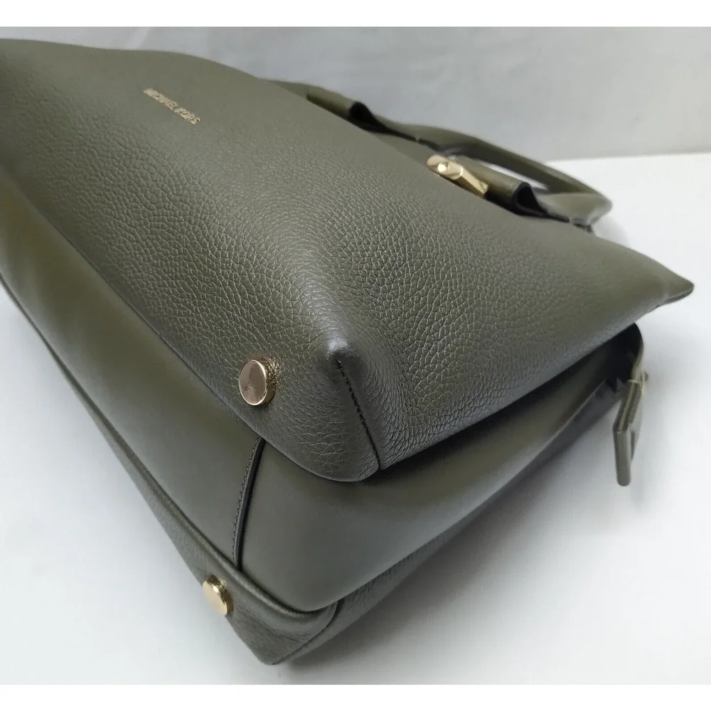 Michael Kors Rollins Olive Green Pebbled Leather Double Handles Satchel Bag